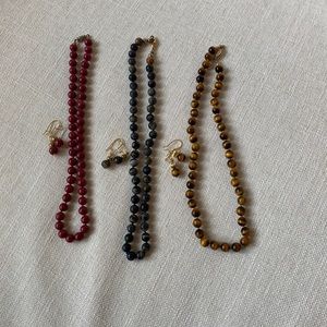 Set of 3 beaded necklaces and matching earrings